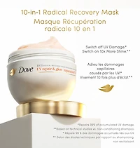 Masque revitalisant Réparation en profondeur de 99 % des dommages capillaires causés par Dove Radical Recovery les UV UV Repair & Glow avec perles Lumi-Beads fondantes 260g