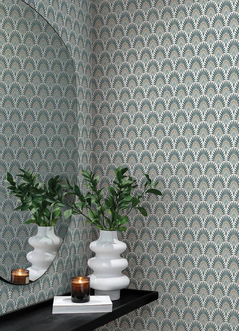 Better Homes & Gardens Teal Zelda Fan Peel and Stick Wallpaper, 30.75 Sq. ft