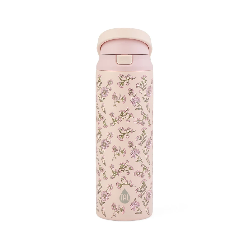 Bouteille d'eau TAL 2 en 1 en acier inoxydable avec couvercle à pression, paille et gobelet, 78 cl, motif floral rose TAL 24 oz 2 en 1 - Floral rose