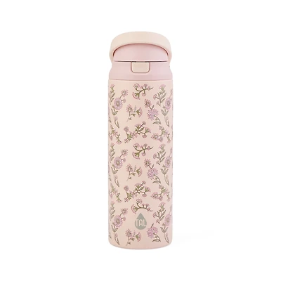 Bouteille d'eau TAL 2 en 1 en acier inoxydable avec couvercle à pression, paille et gobelet, 78 cl, motif floral rose TAL 24 oz 2 en 1 - Floral rose