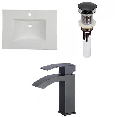American Imaginations 30.75-in. W 1 Hole Ceramic Top Set In White Color - Drain Incl. AI-33322
