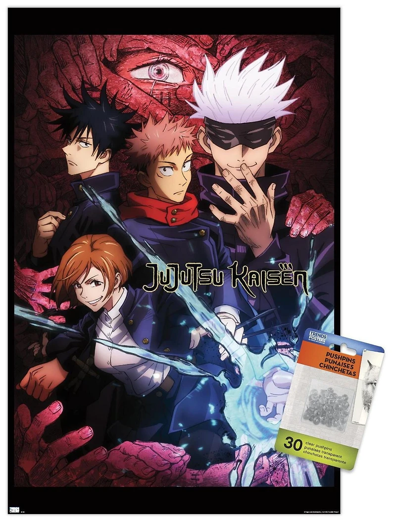 Jujutsu Kaisen – Une feuille 22,375" x 34" Affiche Murale avec Cadre Magnétique en Bois de Hêtre, par Trends International