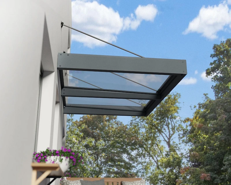 CANOPIA par PALRAM Ensemble d'auvent de porte Sophia XL de 5 pi x 7 pi - Structure grise et panneaux transparents