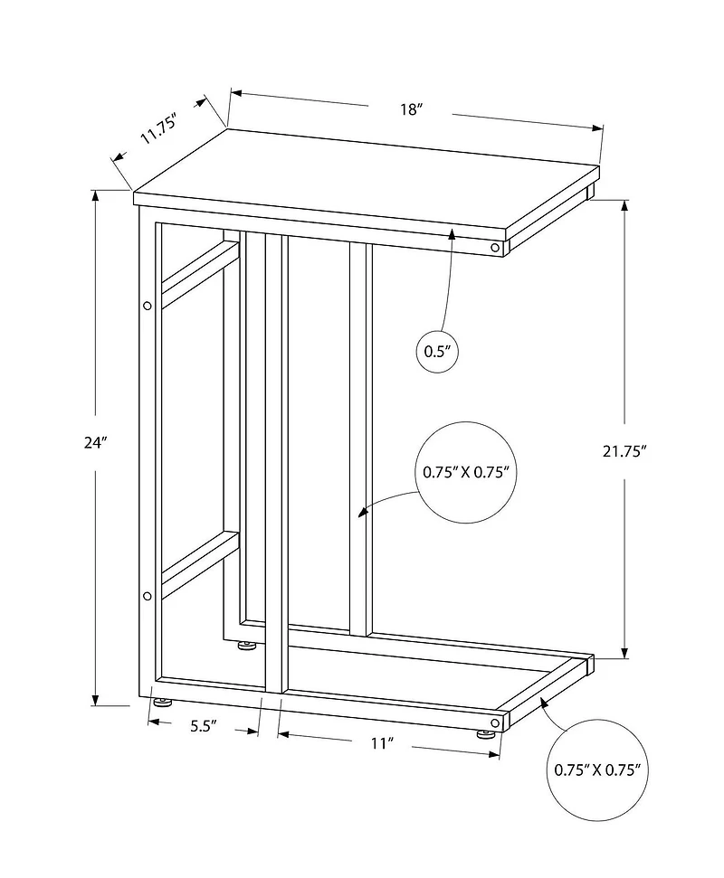 Monarch Specialties Accent Table, C-shaped, End, Side, Snack, Living Room, Bedroom, Metal, Laminate, Grey, Black, Contemporary, Modern