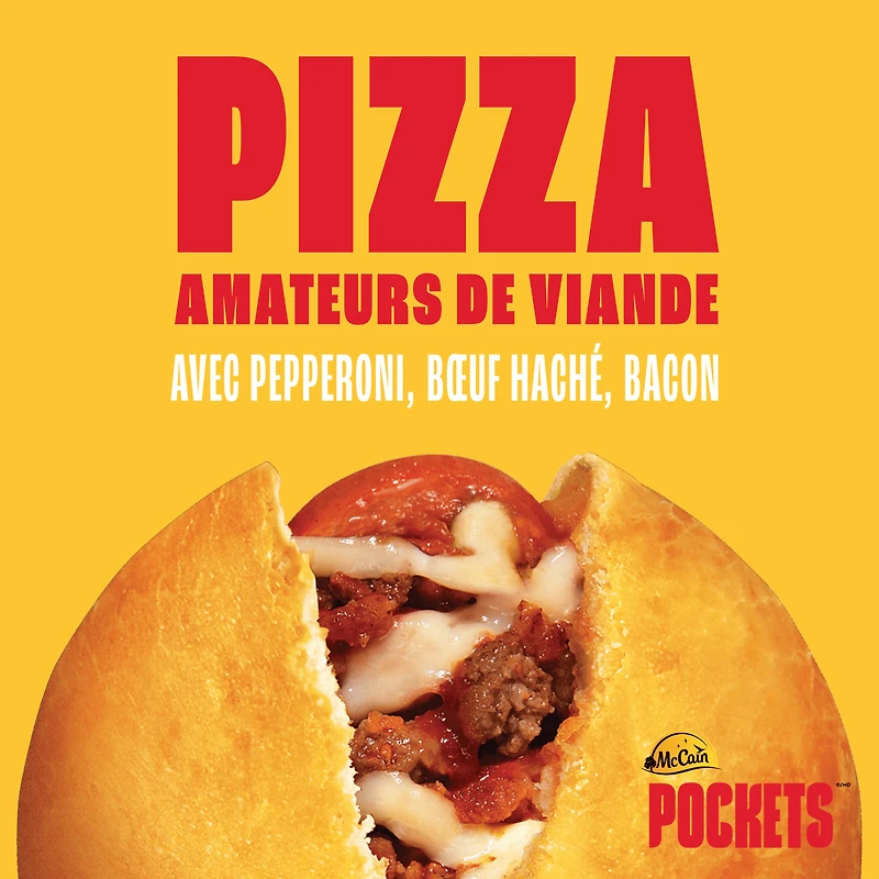 McCain® Pizza Pockets® Pizza Pockets Amateurs de Viande, Fabriqué au Canada à Partir d'Ingrédients Canadiens et Importés 6 x 100g