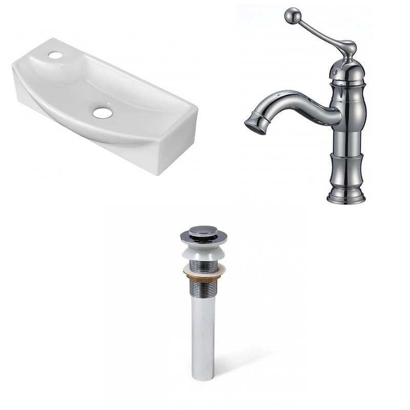 American Imaginations 17.75-in. W Above Counter White Bathroom Vessel Sink Set For 1 Hole Left Faucet AI