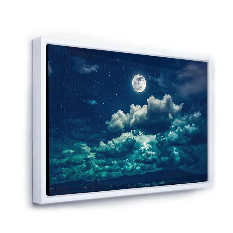 Designart Full Moon In Cloudy Night Sky II FLOAT FRAME WALL ART