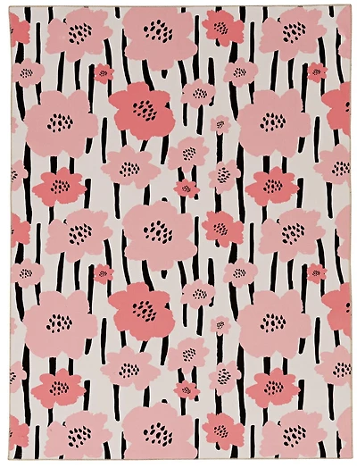 Tapis lavable Laurel 5 pi x 7 pi ivoire et rose
