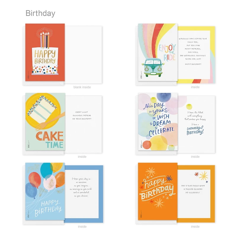 American Greetings - Assortiment en boîte de 30 cartes de fête avec enveloppes, cachets et boîte de rangement (motifs Kathy Davis, Gâteau)