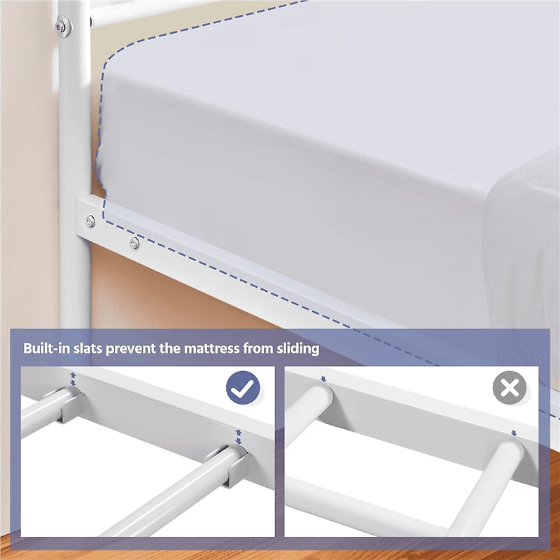 Fullfurnique Cadre de Lit Plateforme en Métal Simple avec Tête et Pied de Lit, Simple, Blanc