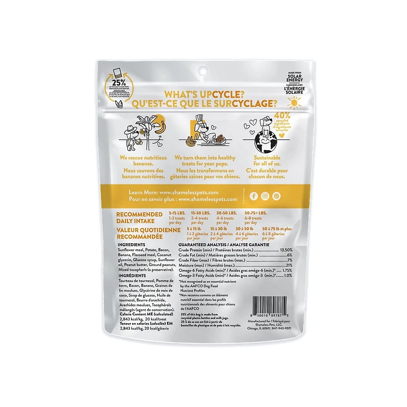 Shameless Pets Bananas For Bacon Soft Baked Banana, Peanut Butter & Bacon Soft Baked Dog Treats With Upcycled Ingredients, 170 g