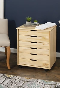 Craydon Six-Drawer Wide Roll Cart, Natural