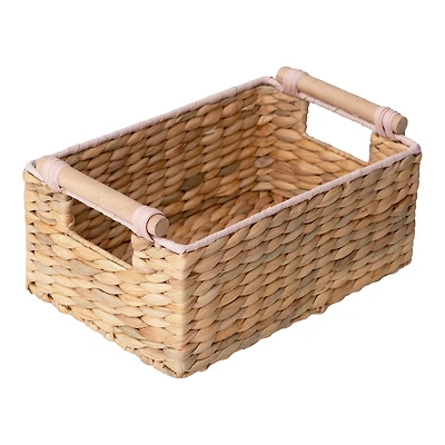 Zenna Home Woven Water Hyacinth Rectangular Decorative Storage Basket, Natural Finish