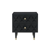 Table de chevet géométrique à deux tiroirs, noir