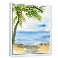 Designart Palm Beach Resort à l'aube II ART MURAL À CADRE FLOTTÉ