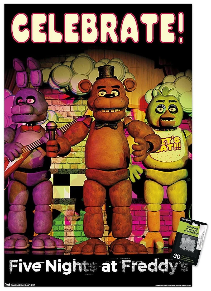 Five Nights at Freddy's - Celebrate Wall Poster with Push Pins, 22.375" x 34"