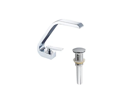 DROP Bath and Kitchen DR091467 Robinet pour lavabo de salle de bain de forme carrée en couleur chrome de la série Island - comprend un drain sans trop-plein.