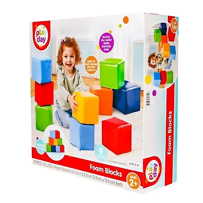 Blocs en mousse Play Day, blocs de jeu doux en similicuir pour enfants de 2 ans et plus, ensemble de 9 pièces Blocs de construction