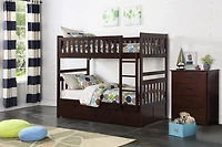 Topline Home Furnishings Twin/Twin Bunk Bed with Storage Boxes, Espresso