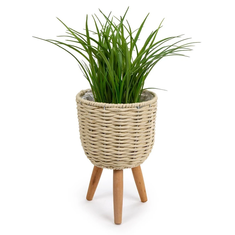 Truu Design Ensemble de jardinière décorative en papier tissé avec pieds en bois