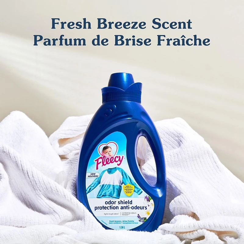 Fleecy Assouplissant à Linge Liquide Bouclier Anti-Odeurs, Parfum Brise Fraîche (Assouplisseur de Tissus) 1,36 L