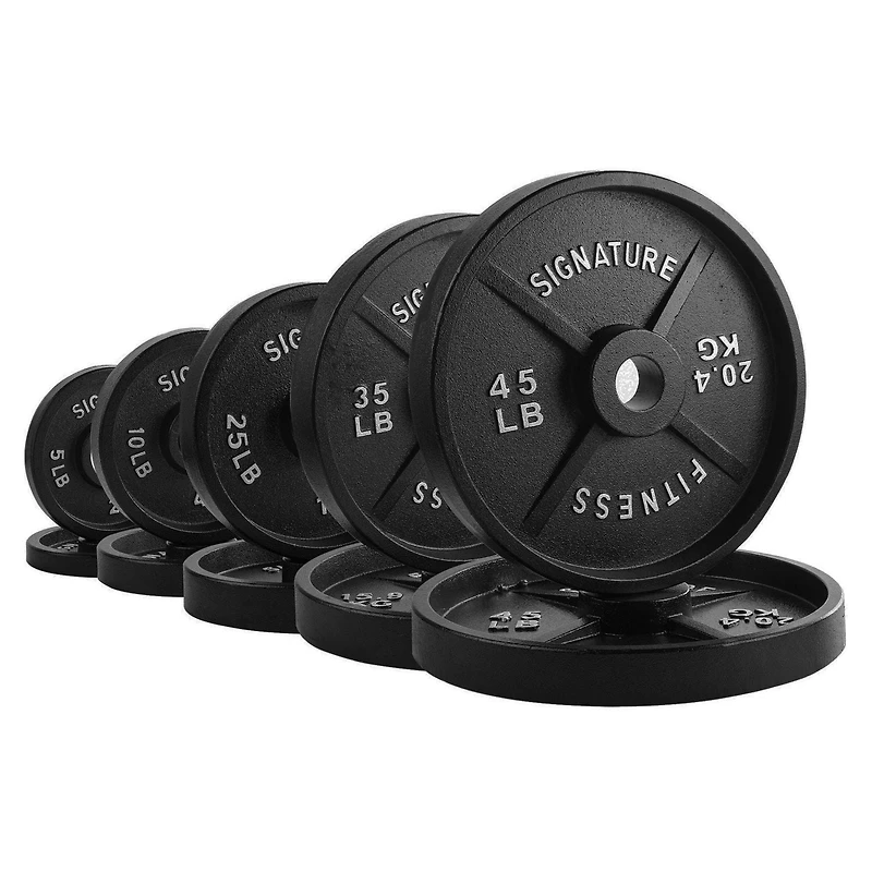 Signature Fitness Deep Dish 2 In. Olympic Cast Iron Weight Plates with E-Coating, Pair
