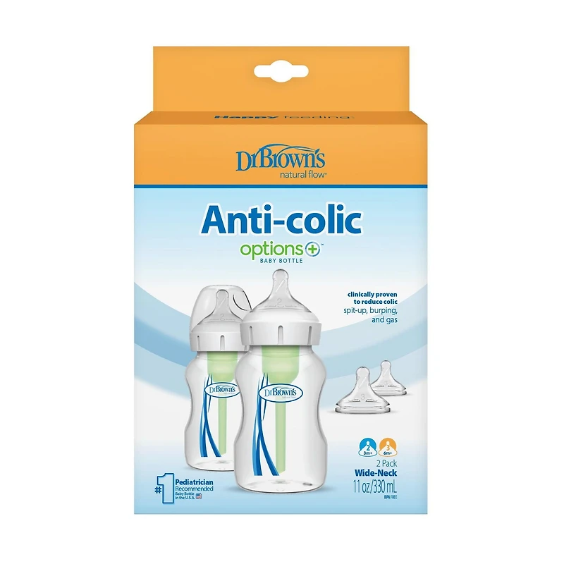 Dr. Brown’s Natural Flow® Anti-Colic Options+™ Wide-Neck Baby Bottle 11 oz/330 mL, 2 pack, 2 pack