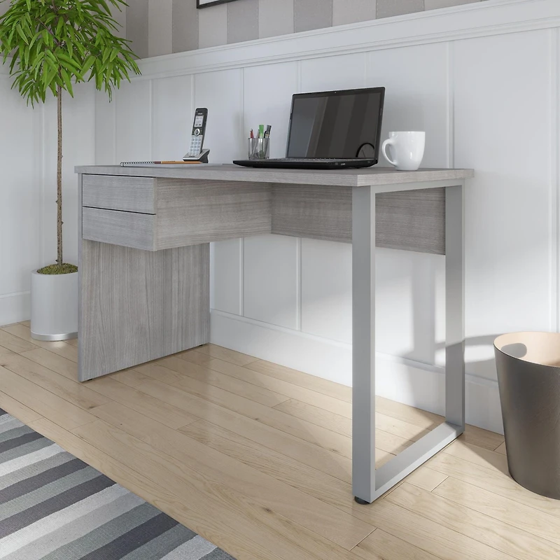 Bestar Solay 48W Small Table Desk w/ U-Shaped Metal Leg in platinum gray