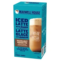 Maxwell House Hazelnut Iced Latte with Foam Drink Mix, 165 g, 6 Packets, Casein-Free, MW ICED LATTE FOAM HAZELNUT 165G