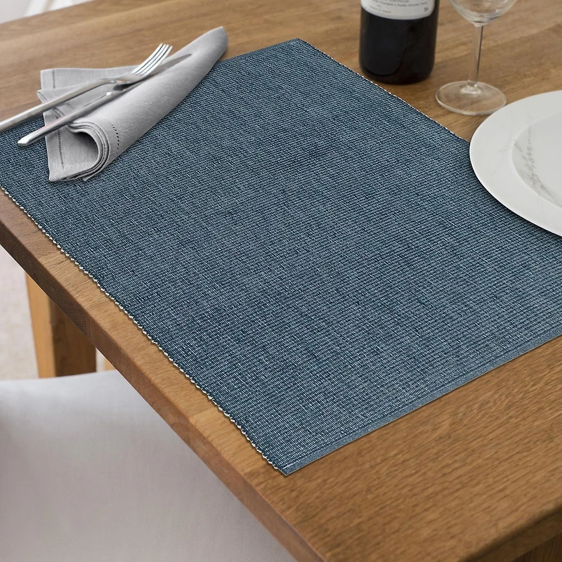 Chambray Ribbed Placemat Denim Blue 13 X 19 - Set of 12