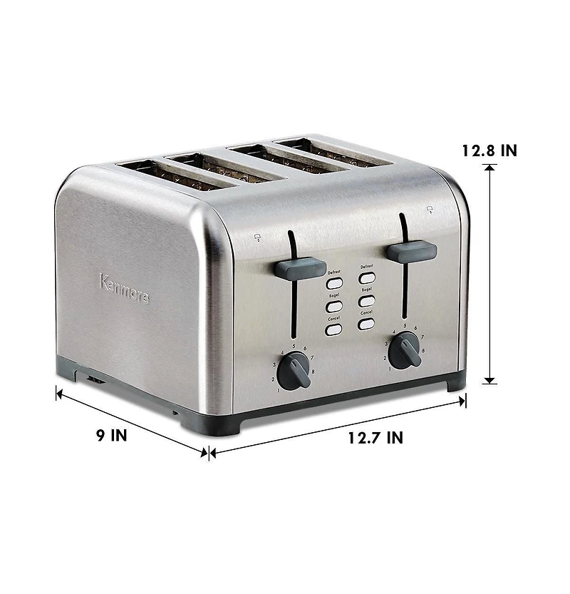 Kenmore Grille-Pain 4 Tranches, Commandes Doubles, Acier Inoxydable, Réglages de Brunissement Personnalisés