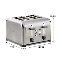 Kenmore Grille-Pain 4 Tranches, Commandes Doubles, Acier Inoxydable, Réglages de Brunissement Personnalisés