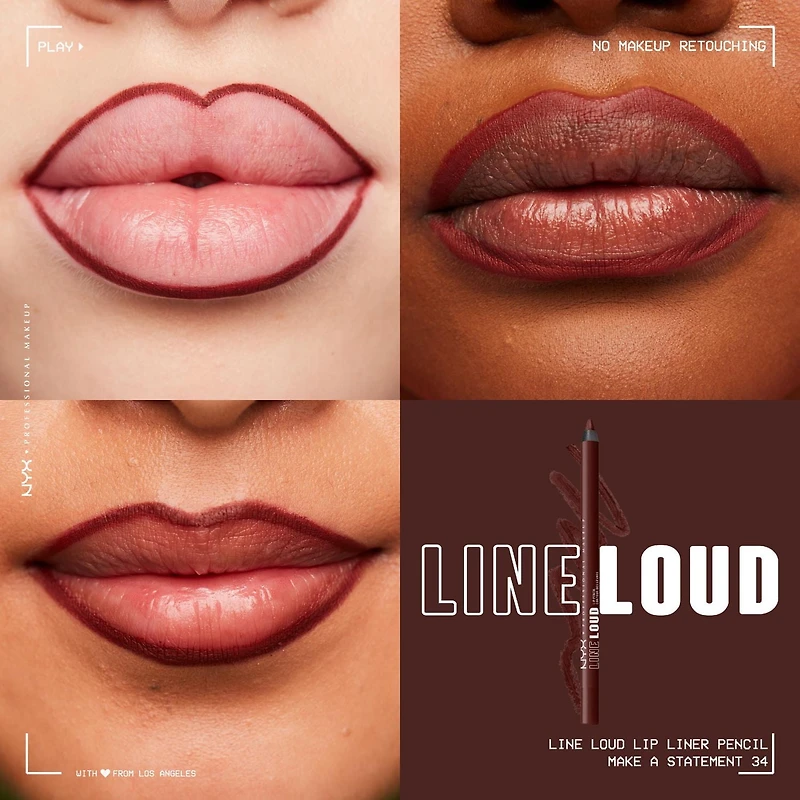 Line Loud Waterproof Lip Liner Pencil, Infused with Vitamin E, Vegan Formula