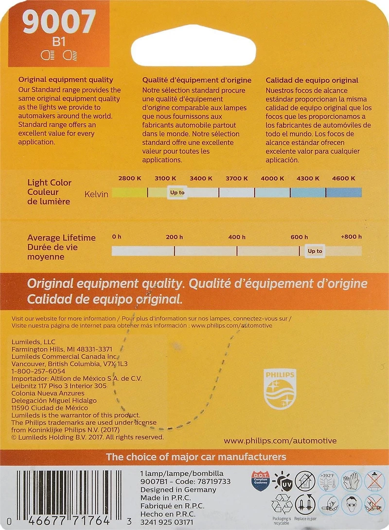 Philips 9007 Standard Lampe pour éclairage avant, paquet de 1