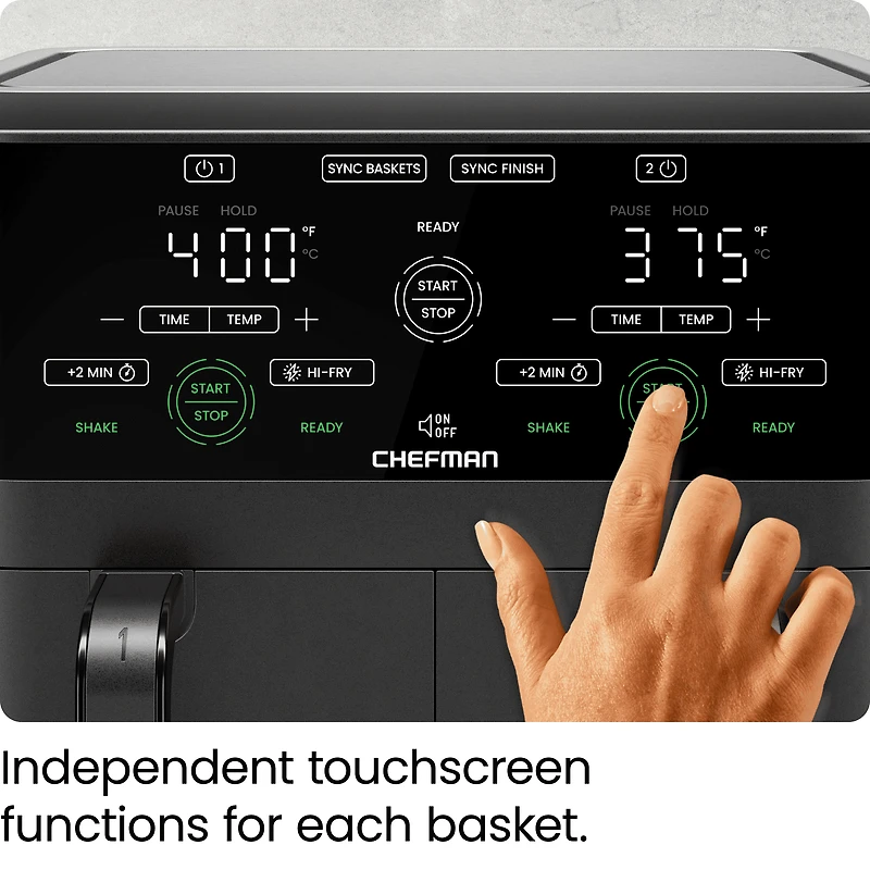 Friteuse à air chaud numérique Chefman 5,5 L à deux paniers -  Deux paniers antiadhésifs indépendants de 2,75 L - Noir