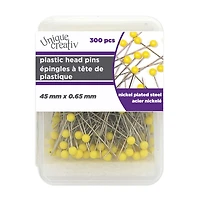 UNIQUE CREATIV Quilting Pins — Yellow Plastic Head, 45 mm × 0.65 mm, 300 pcs