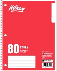 Hilroy Cahier à spirale à 1 sujet avec marge, 3 trous, 10 1/2 po x 8 po, 80 pages Cahier 1 sujet