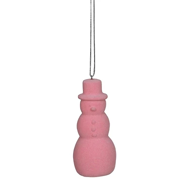 PINK FLOCKED SNOWMAN ORNAMENT