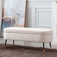 Heavenly Collection | Banc de rangement - Ottoman moderne bouclé avec rangement dissimulé et pieds en métal doré