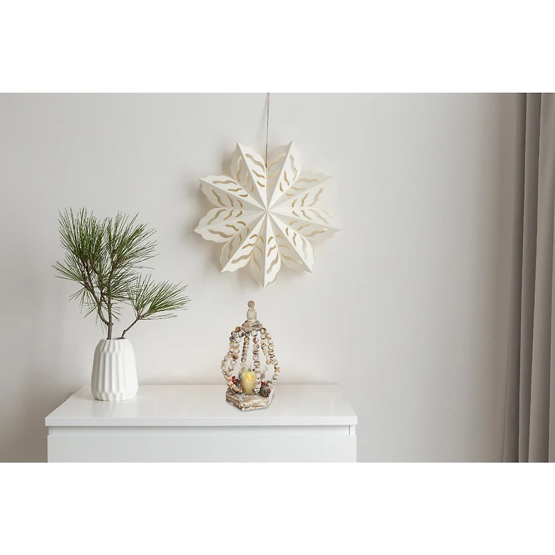 Lanterne Ouverte En Forme De Courge Avec Perles En Bois Et Led