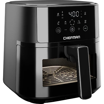 Friteuse à air Chefman TurboFry Touch 5.5L (6-Qt) Easy-View avec 4 préréglages de cuisson et bouton Hi-Fry 235°C (450°F) - Noir, Nouveau