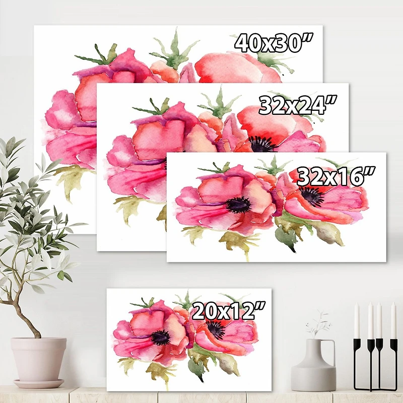 Designart Fleurs de pavot stylisées Art mural sur toile