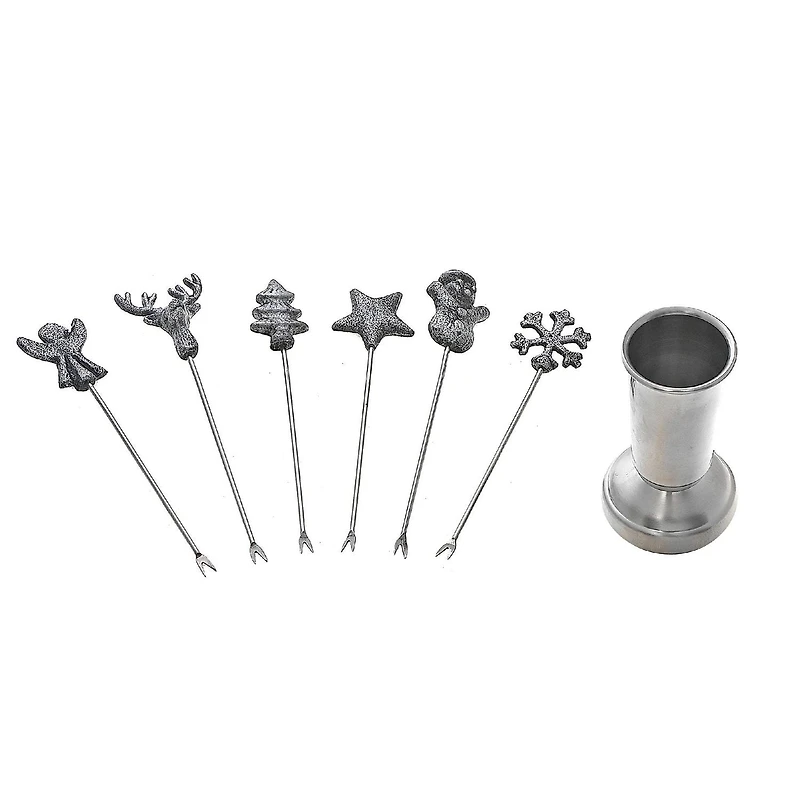 Christmas Set Of 6 Assorted Cocktail Picks With Holder