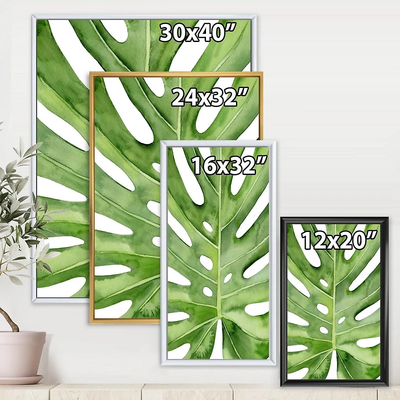 Designart Green Monstera Leaf Tropical Palm Botanical Detail FLOAT FRAME WALL ART