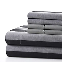 Marina Decoration Ultra Soft Silky Deep Pocket Rich Printed Bedding Rayon from Bamboo All Season Sheet Set with Pillowcases, Black Grey Stripes Pattern