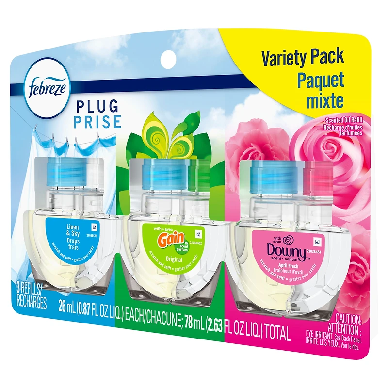Assainisseur d’air Febreze Prise, recharge d’huile parfumée qui combat les odeurs, mélange de base, 3 recharges 77.7ML