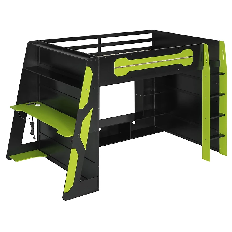 Lit mezzanine en bois Noble House avec bureau, vert