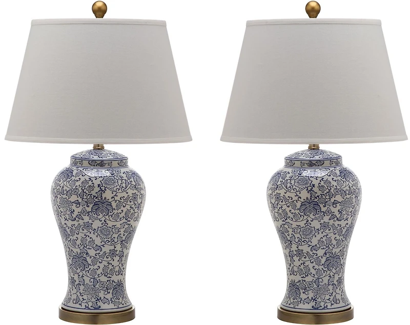 Safavieh Spring Lampe de Table, Bleu/Blanc, Lot de 2
