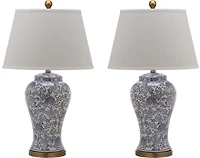 Safavieh Spring Lampe de Table, Bleu/Blanc, Lot de 2