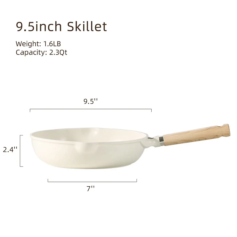 Sartén no adherente de ote de sartén antiadherente de 9.5" sartén de inducde huevo de granito blanco Pan tortilla sartén de huevo no adherpan de Chef Bon Appetit Fry Pan Compatible con todas las estuf